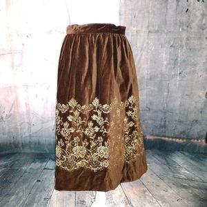 Brown Velvet Gold Embroidered Skirt